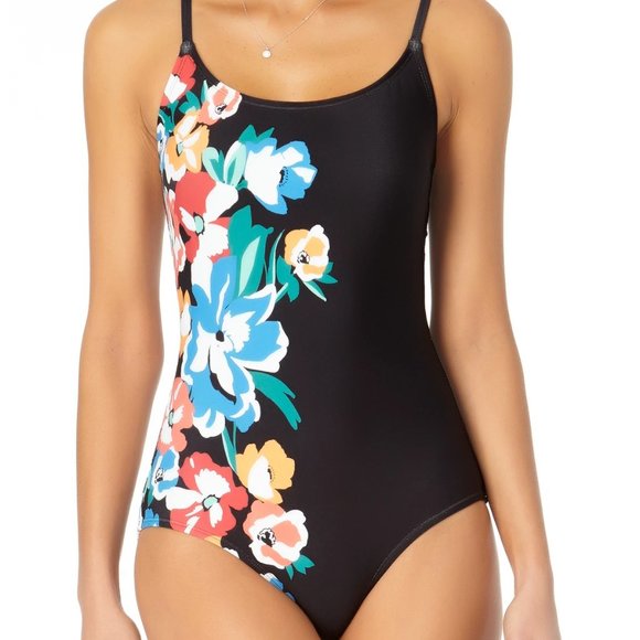 NWT Anne Cole Engineered Lace Back One Piece - Black Floral SIZE 14 PLUS SIZE - Picture 1 of 9